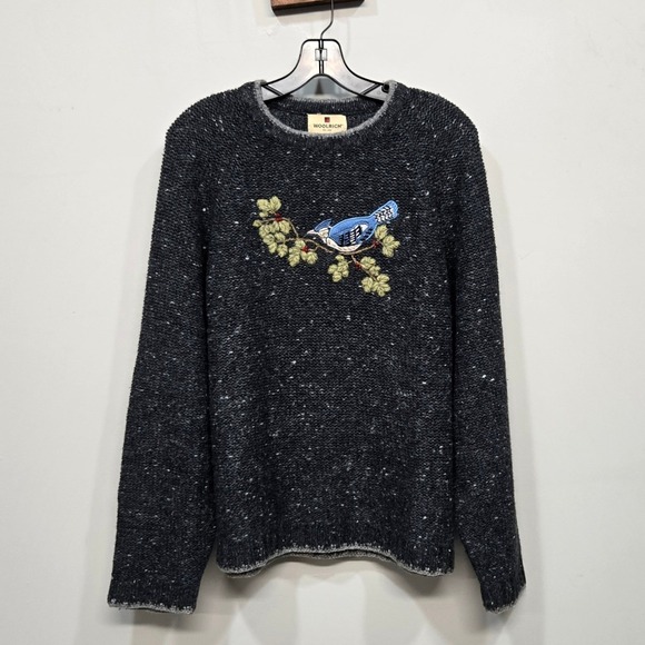 Woolrich Sweaters - Woolrich Sweater Large Onyx Heather Bird Embroidered Vintage Wool Blend Cottage